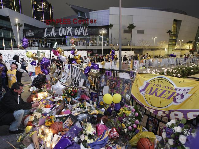 Fans gathered at a memorial for Kobe Bryant in front of Staples Center in Los Angeles on February 2. Picture: AP