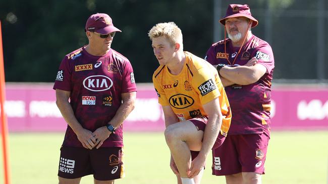 Broncos rookie Tom Dearden wasn’t sure where he stood with coach Kevin Walters (left).