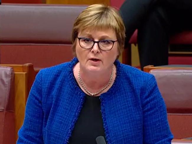 Liberal senator Linda Reynolds is questioned about Brittany Higgins during Senate Question Time on February 23, 2021 at Parliament House in Canberra. Picture: APH via NCA NewsWire