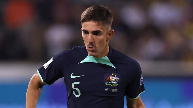 CANBERRA, AUSTRALIA - MARCH 26: Josh Nisbet of Australia controls the ball during the FIFA World Cup 2026 Qualifier match between Australia Socceroos and Lebanon at GIO Stadium on March 26, 2024 in Canberra, Australia. (Photo by Cameron Spencer/Getty Images)