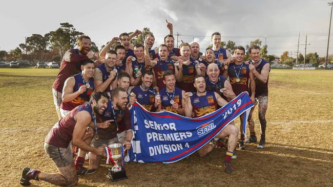 SFNL (Div 4) football Grand Final: Lyndhurst v South Yarra. South Yarra players celebrating their victory. Picture: Valeriu Campan