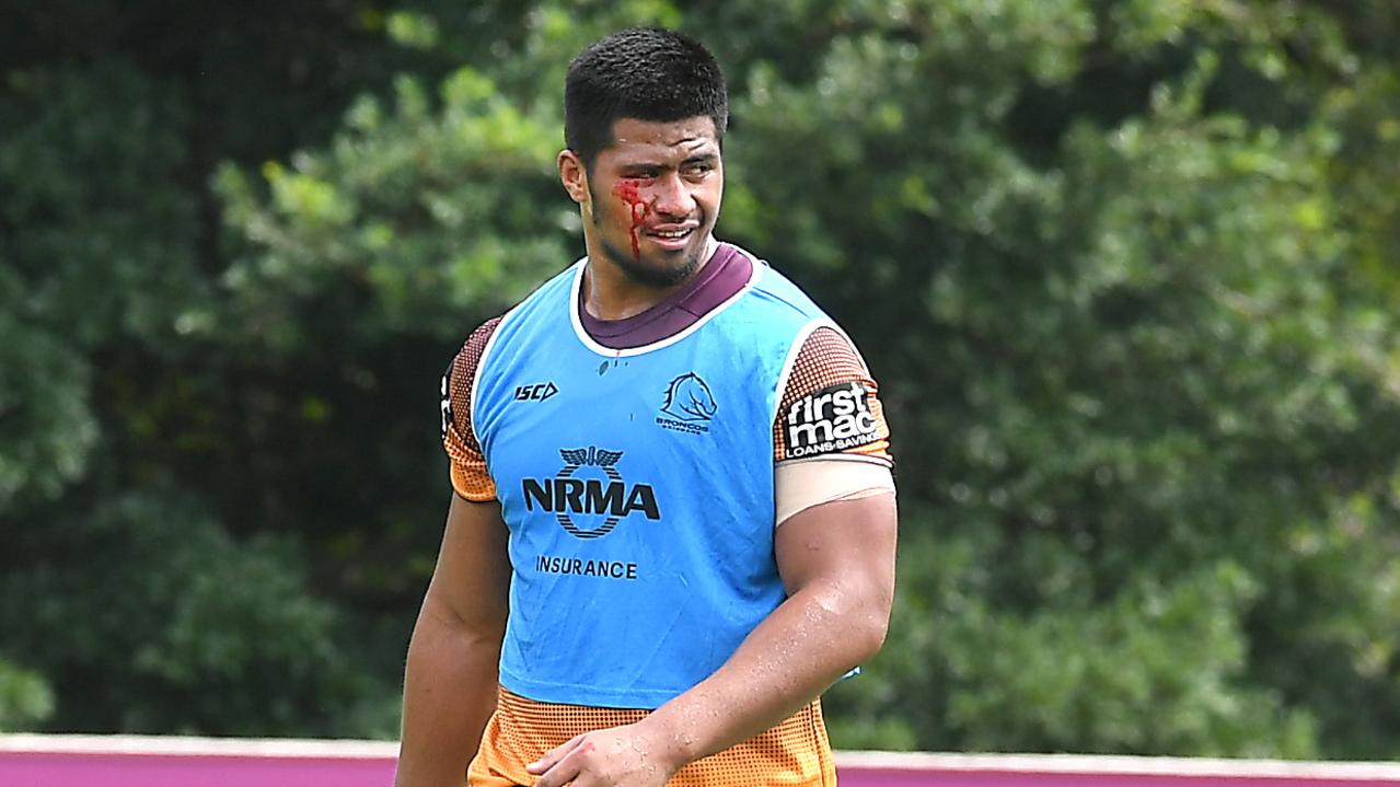 Payne Haas in action during a Brisbane Broncos NRL training