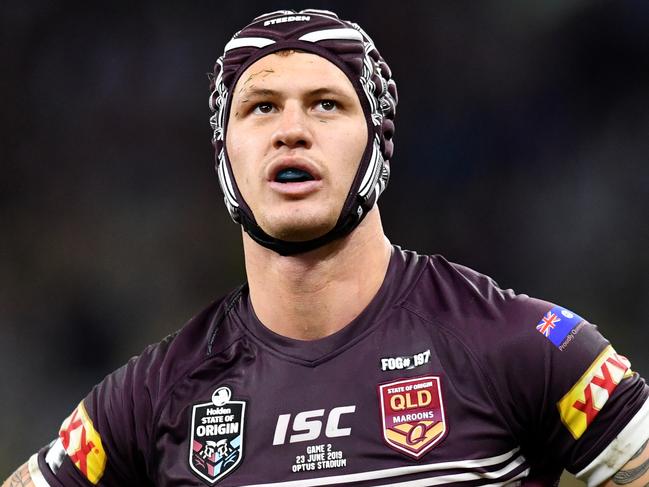 Kalyn Ponga of the Maroons is seen after a Blues try during Game 2 of the 2019 State of Origin series between the Queensland Maroons and the New South Wales Blues at Optus Stadium in Perth, Sunday, June 23, 2019. (AAP Image/Darren England) NO ARCHIVING, EDITORIAL USE ONLY