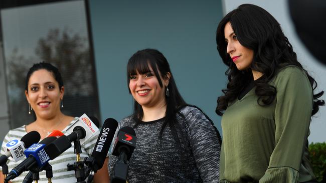 Sisters Elly Sapper, left, Dassi Erlich and Nicole Meyer in Melbourne this week. Picture: AAP