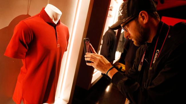 Fans get up close with Tiger Woods’ new red Sun Day Red shirt Kevork Djansezian/Getty Images/AFP