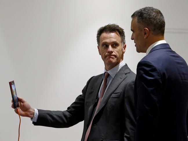 NSW Premier Chris Minns with South Australian Premier Peter Malinauskas at their governments’ combined Social Media Summit in Sydney. Picture: NewsWire / John Appleyard