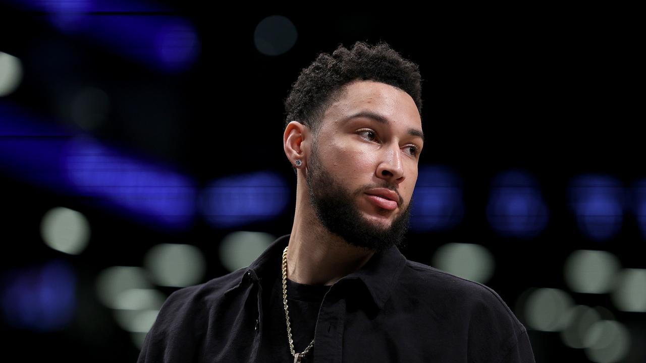 NEW YORK, NEW YORK - APRIL 07: Ben Simmons #10 of the Brooklyn Nets looks on from the bench in the first half against the Orlando Magic at Barclays Center on April 07, 2023 in the Brooklyn borough of New York City. NOTE TO USER: User expressly acknowledges and agrees that, by downloading and or using this photograph, User is consenting to the terms and conditions of the Getty Images License Agreement. (Photo by Elsa/Getty Images)