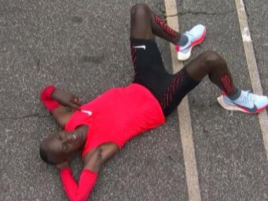 Kenya's Eliud Kipchoge after his sub-two hour marathon attempt.