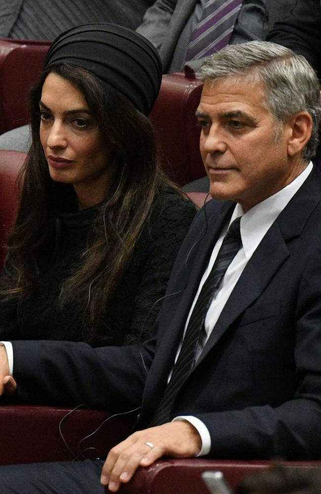 Amal and George Clooney, pictured attending a meeting of Pope Francis with the participants of the Sixth World Congress of Pontifical Foundation Scholas, in the Vatican. Picture: AFP