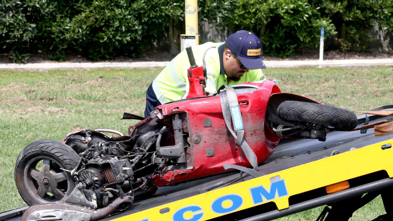 The Vespa Mr Warburton was riding before the crash. Picture: Steve Pohlner