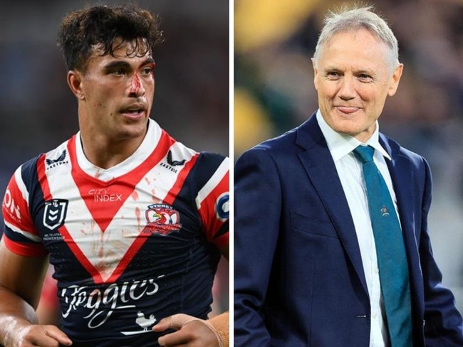 Joseph Suaalii and Joe Schmidt need to have a chat. Photos: NRL Photos/AFP