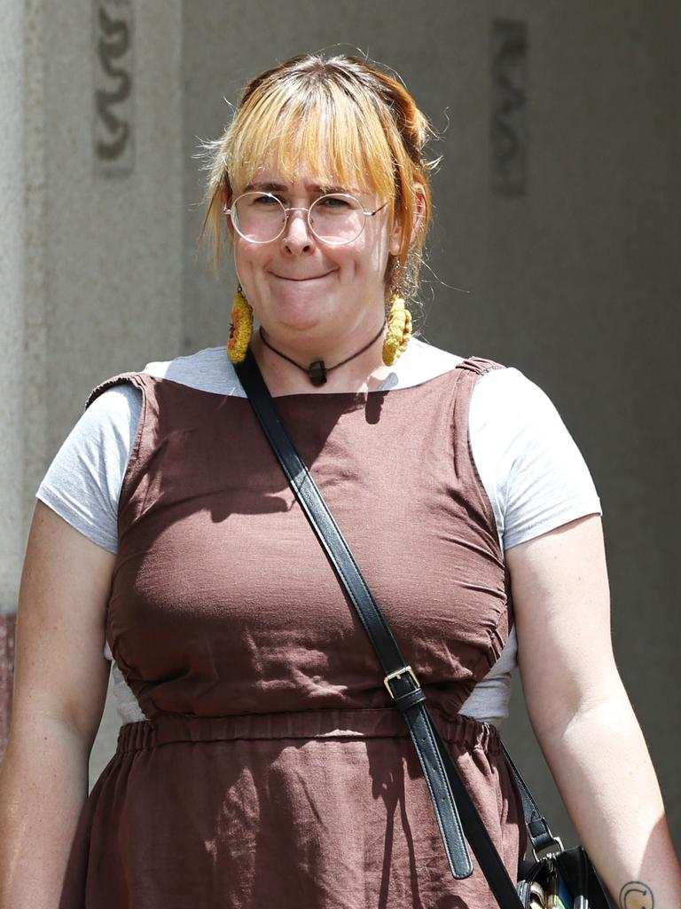 Sarah Broomhall leaves the Cairns Supreme Court after giving evidence in the murder trial of Rajwinder Singh, who has pleaded not guilty to the murder of Toyah Cordingley on Wangetti Beach north of Cairns on October 21, 2018. Picture: Brendan Radke