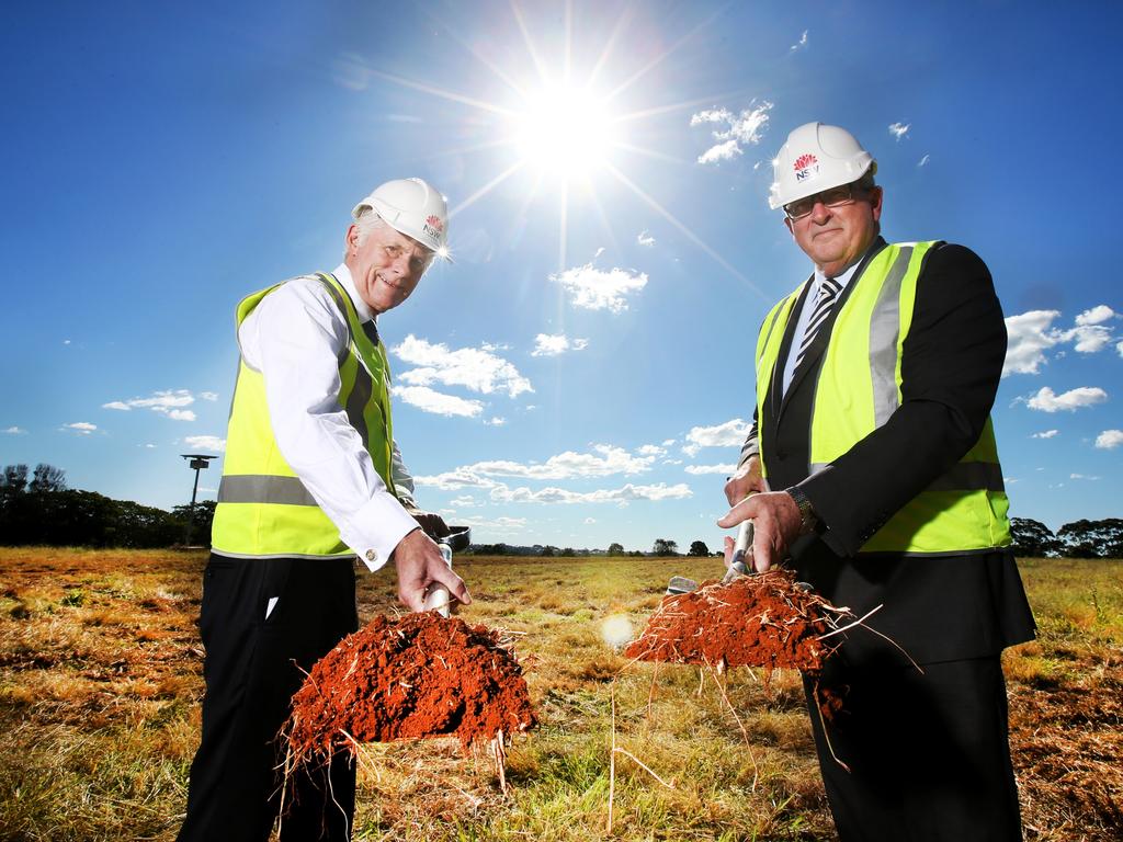 NSW Health MInister Brad Hazard with Tweed State Member Geoff Provest turn the first dods of dirt on the new Cudgen Hospital site.