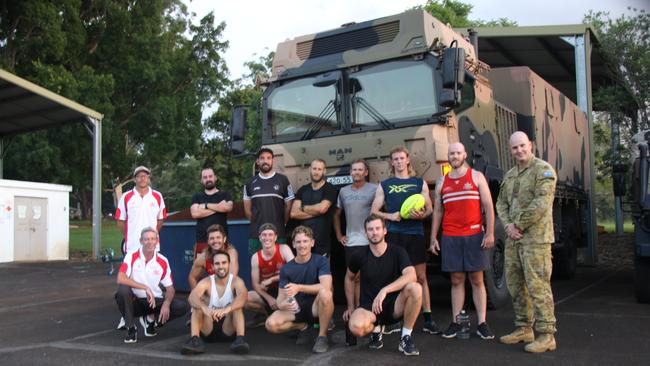 RIGHT STUFF: Happy after a gruelling session, the Lismore Swans Australian Football Club senior men's squad relaxes at the 41st Battalion, Royal New South Wales Regiment, (41 RNSWR), on Tuesday March 10, 2021. Photo: Alison Paterson