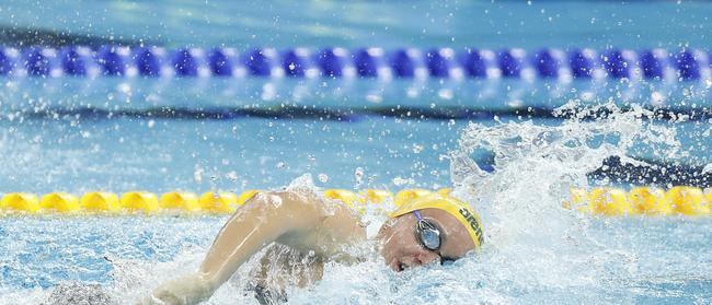 St Peters Lutheran College past student Ariarne Titmus in full cry.                                   (Photo by Fred Lee/Getty Images)