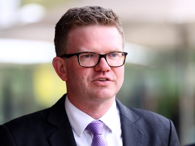 June 13, 2024: South Australian Health Minister Chris Picton holds a doorstop outside Adelaide oval after a meeting of the state and territories health ministers. Picture: Kelly Barnes
