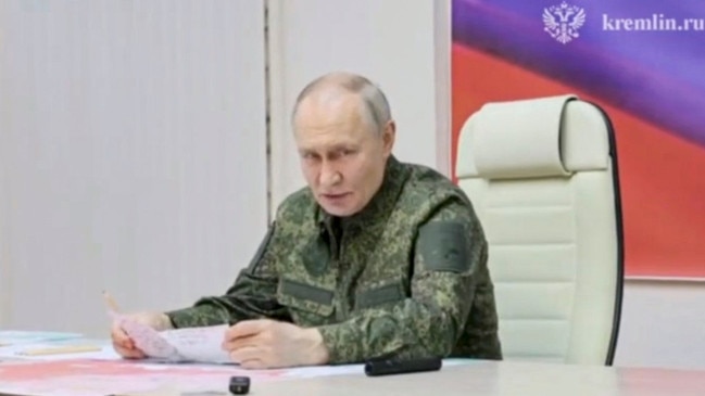 President Putin at military headquarters in the Kursk region. Putin visited Kursk in military fatigues last week as Russian troops advanced into Ukrainian-held territory. Picture: EPA