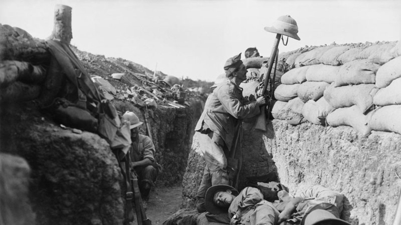 Men of the 9th Battalion Australian Imperial Force at an unknown location in Gallipoli. Picture: Supplied by Dennis Quick