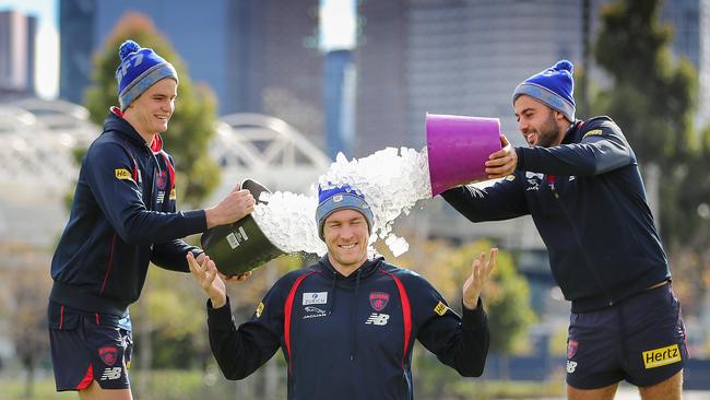 Tom McDonald took an icy plunge in support of this year’s Fight MND Big Freeze fundraiser this week. Picture: Alex Coppel.