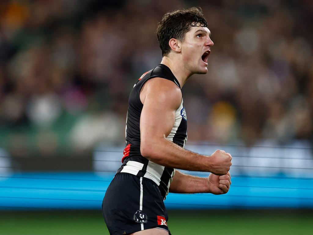 Lachie Schultz celebrates a goal against Brisbane. Picture: Michael Willson/AFL Photos