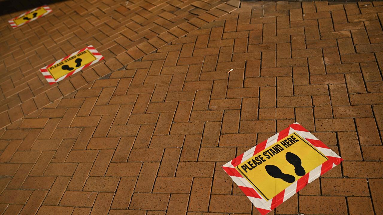 Tape on the ground is seen to help social distancing in a closed Bury Market, in the town of Bury, Greater Manchester, northwest England. Picture: Oli Scarff/AFP