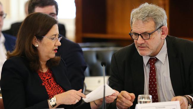 Queensland Premier Annastacia Palaszczuk with former chief of staff David Barbagallo. Picture: Jono Searle/AAP