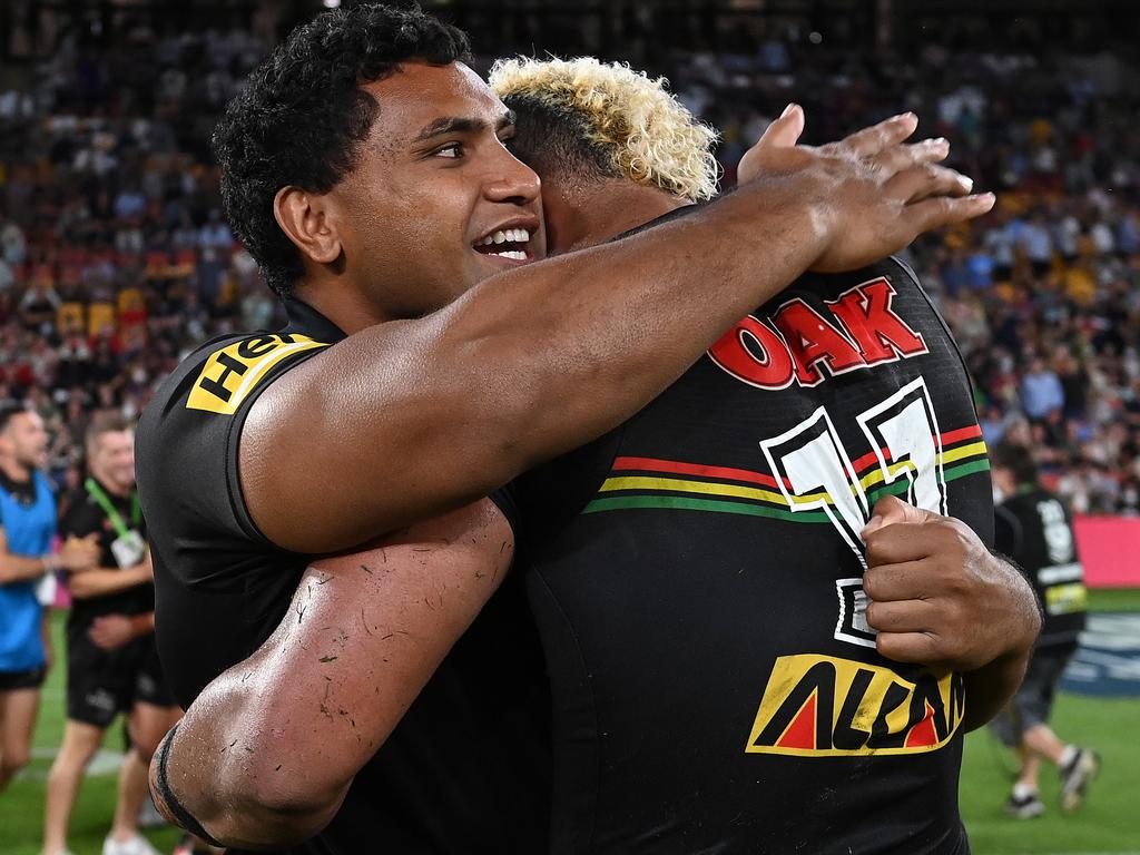 Tevita Pangai Jr played three months with the Panthers, en route to their premiership, after being released by the Broncos. He is currently on a three-year contract with the Bulldogs. Picture: Bradley Kanaris/Getty Images