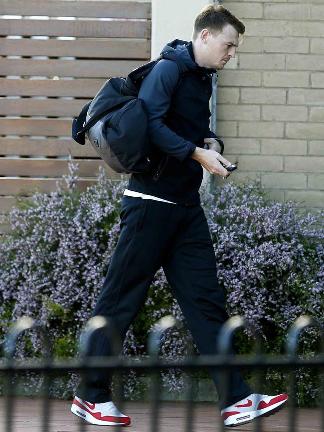 Brendan Goddard arriving at Windy Hill during the Essendon drug saga.