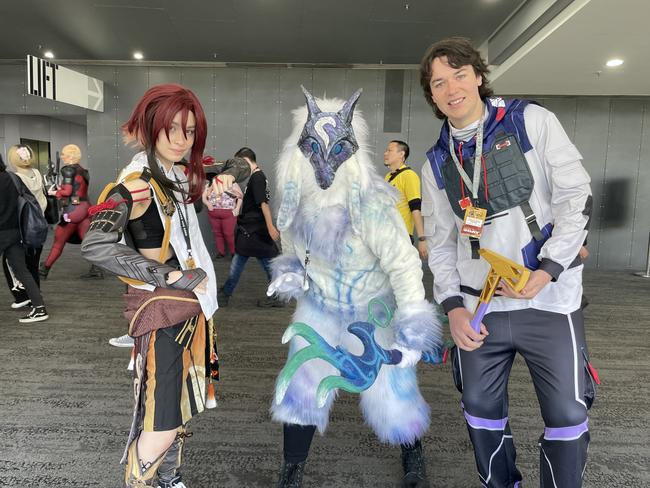 Lyssa, Evelyn and Heath at the 2024 PAX Aus Convention at the Melbourne Convention and Exhibition Centre. Picture: Himangi Singh