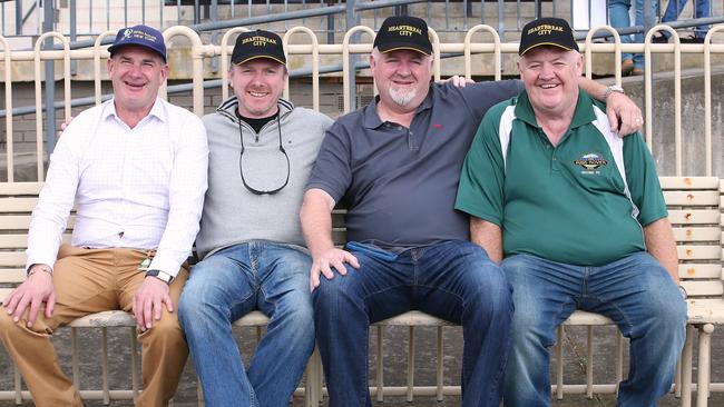 Heartbreak City trainer Tony Martin with owners Charlie Gavigan, Niall O’Reilly and Aidan Shiels. Picture:Wayne Ludbey