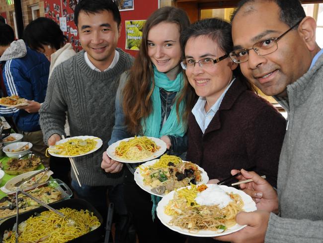 People enjoying the food at the Noodle Festival in Epping.