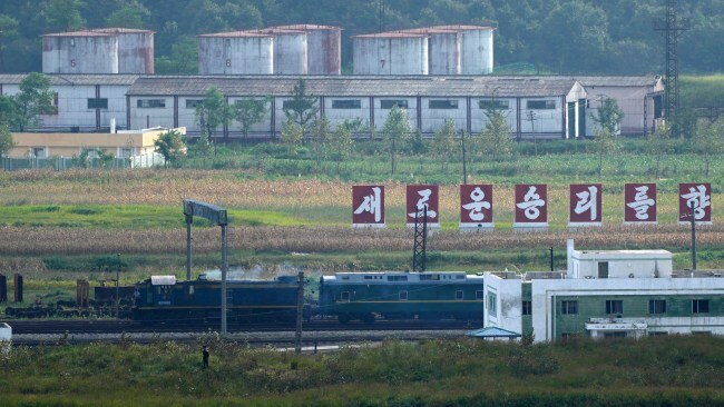 North Korean leader Kim Jong Un's armoured train was reportedly seen on Monday near the country's border on its journey to Russia. Picture: AP Photo/Ng Han Guan