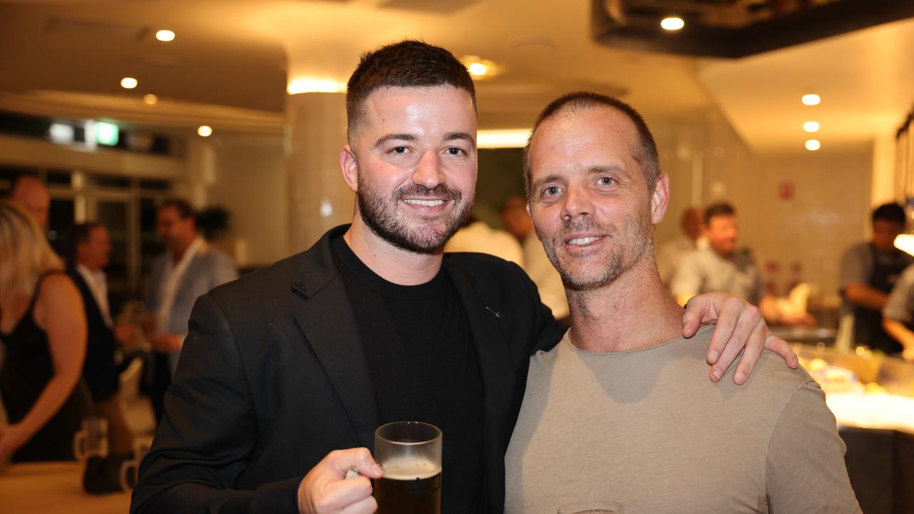 Sam Makin and Jay Clarke at the Radcliffe Lawyers 15th year milestone celebration at Blowfish Ocean Grill and Bar Broadbeach. Picture: Portia Large.