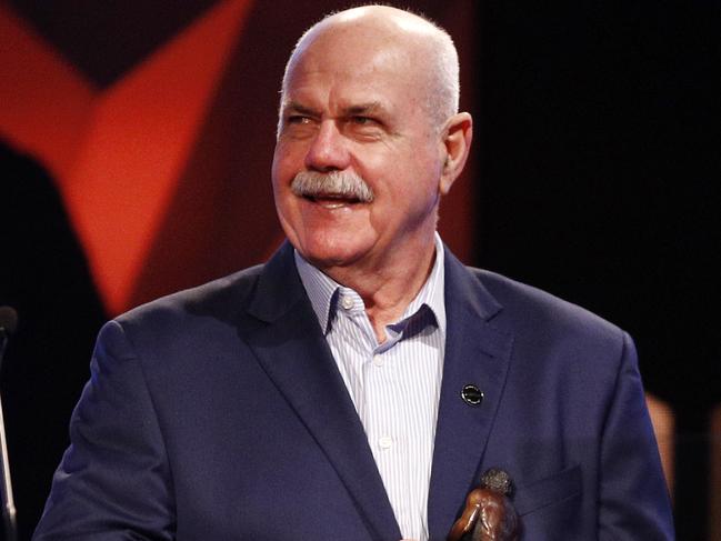 Leigh Matthews announces the winner of the Leigh Matthews Trophy during the AFL Players' MVP Awards in Melbourne, Thursday, August 30, 2018. (AAP Image/Daniel Pockett) NO ARCHIVING, EDITORIAL USE ONLY