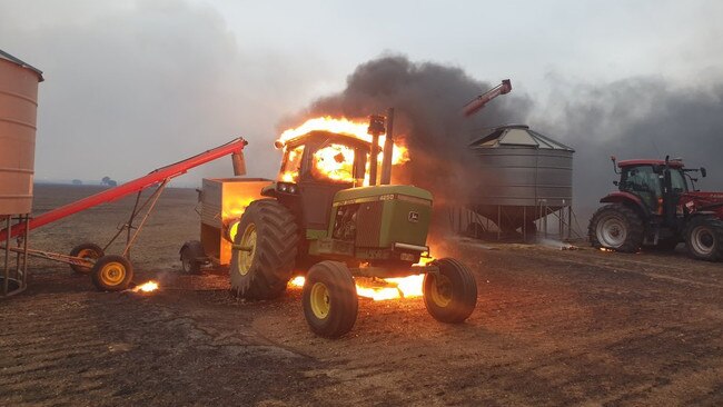 A few kilometres out of Edithburgh, the fire caused approximately $600,000 damage to machinery at the Giles family farm. Picture: Gabriel Polychronis