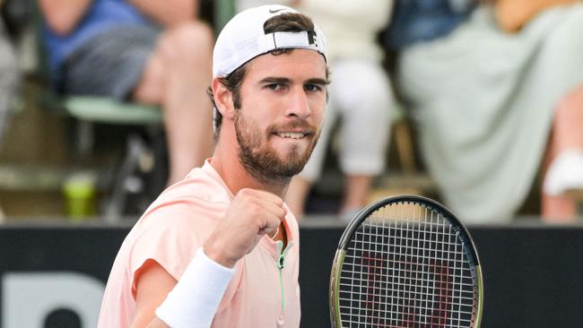 Russia's Karen Khachanov celebrates his victory against Britain's Jack Draper at the Adelaide International. (Photo by Brenton EDWARDS / AFP) /