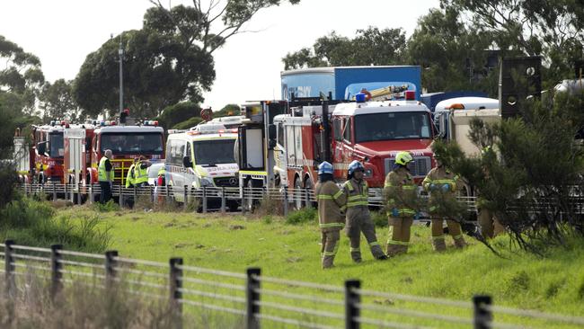 Emergency services at the scene of the fatal crash.