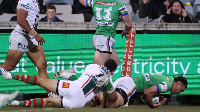 Jordan Rapana scores in the corner. Picture: Daniel Pockett/Getty Images