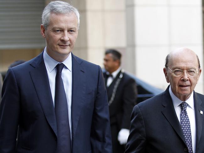 French Finance Minister Bruno Le Maire, left, with US Secretary of Commerce Wilbur Ross. Picture: AP