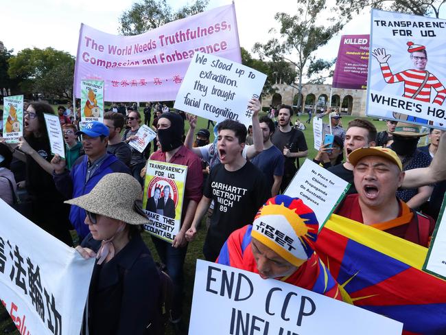 Drew Pavlou, University of Queensland students protest against the uni's China-aligned Confucius Institute, St Lucia. Picture: Liam Kidston.