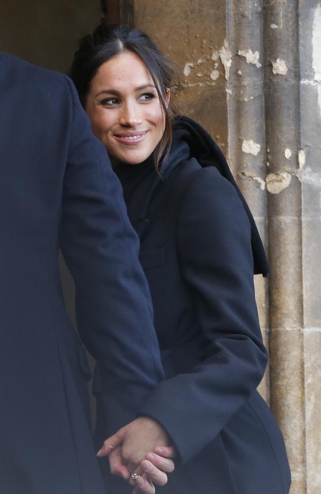 Britain’s Prince Harry and his fiancee Meghan Markle arrive for a visit to Cardiff Castle in Cardiff, Wales, Thursday, Jan.18, 2018. Picture: AP