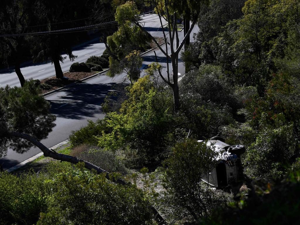 The car sustained major damage, the Los Angeles County Sheriff's department said. Picture: AFP