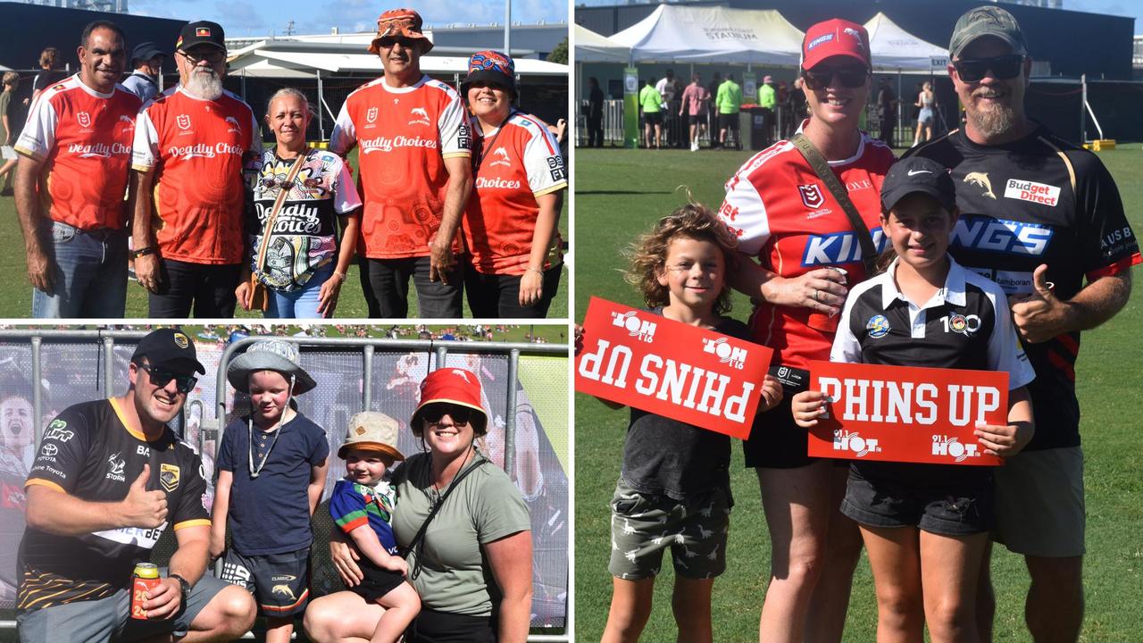 Spectators out and about to enjoy the Dolphins vs Titans NRL trial match at the Sunshine Coast Stadium.