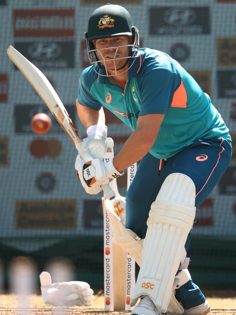 David Warner has been practicing right-handed at times in the nets. Picture: Getty Images
