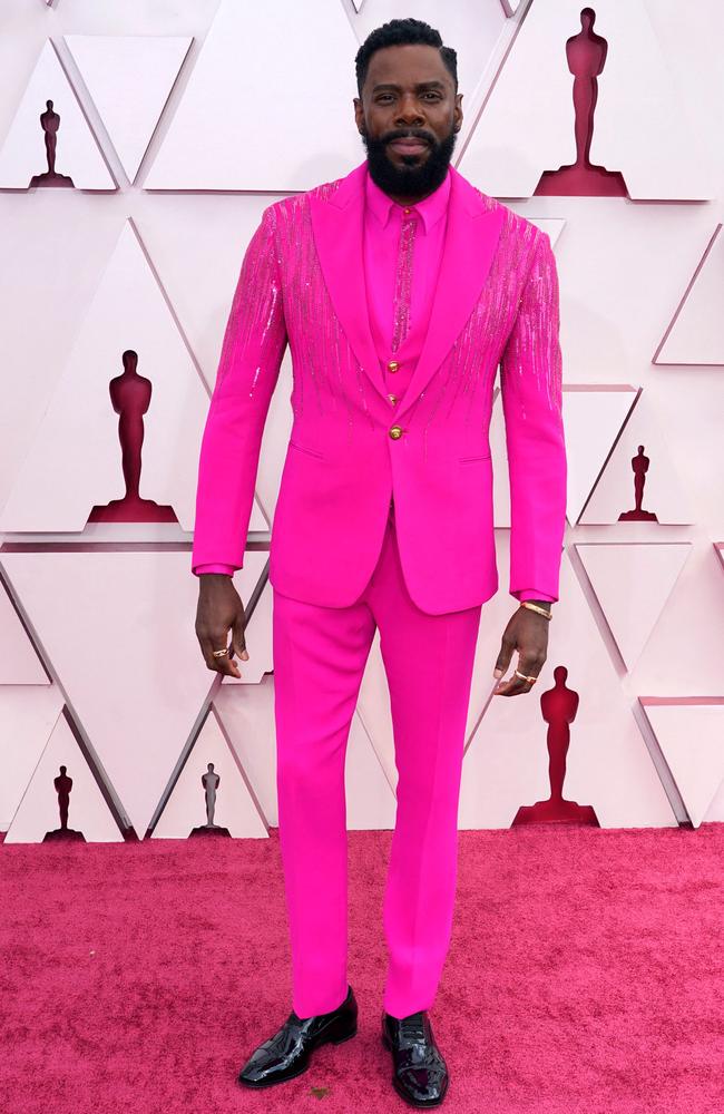 A hot pink moment from Euphoria star Colman Domingo in custom-made Versace. Picture: Chris Pizzello / POOL / AFP