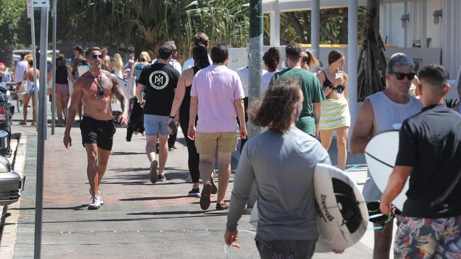 Burleigh is as busy as peak summer. Is everyone working from home at Burleigh? Picture: Glenn Hampson