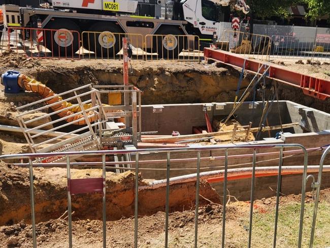 Adelaide Lord Mayor Jane Lomax-Smith says the city council had no warning about roadworks in Whitmore Square, where a huge hole has been dug by SA Power Network workers. Picture: Adelaide City Council