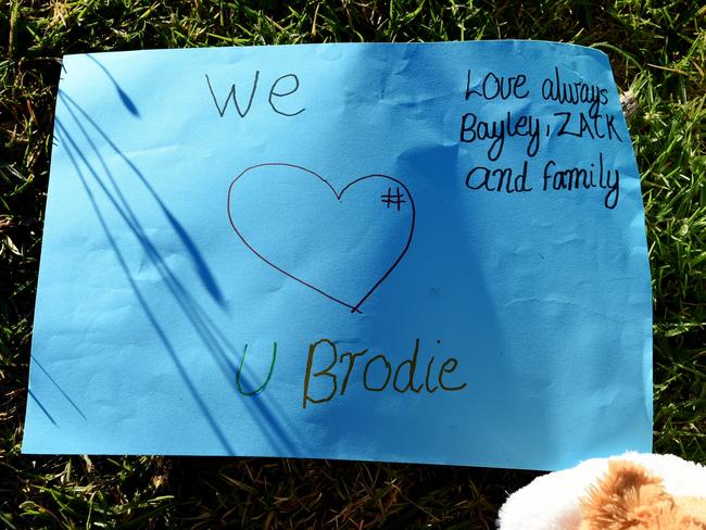 A tribute left for Brodie. Picture: Nicole Garmston