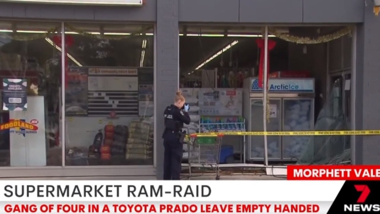 Aftermath of a ram raid at Morphett Vale Foodland. Picture: 7NEWS