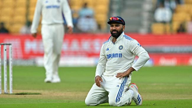 Not a good day for Rohit Sharma. Photo by IDREES MOHAMMED / AFP.